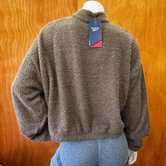 Reebok Cozy Cover Up Pullover Quarter Zip Fuzzy Brown Sweatshirt size XL - Picture 2 of 10
